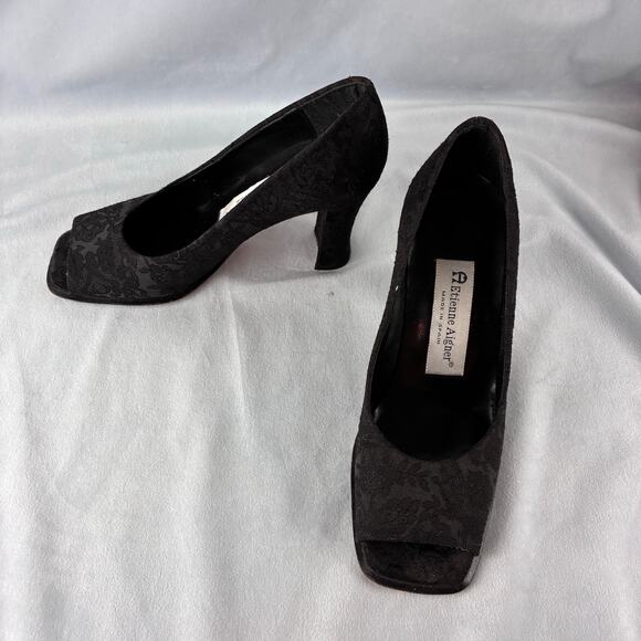 Etienne Aigner All Lace Block Heel Pumps Made in Spain Women's 6 Square Peep Toe - Picture 3 of 13